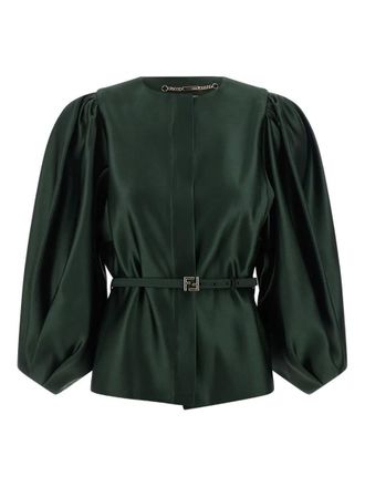 Fendi Straight-Cut Duchess Satin Jacket With 3/4 Balloon Sleeves