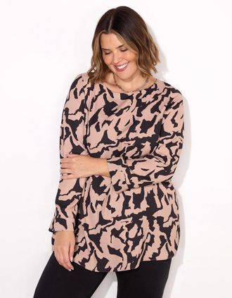 Live Unlimited London Womens Petite Printed Slash Neck Tunic - Black - Size: 12