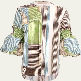 Silvia Tcherassi Lucaya Abstract-Print Puff-Sleeve Blouse
