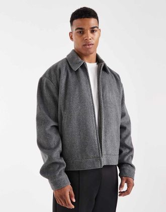Asos Giacca harrington effetto lana grigio sale e pepe