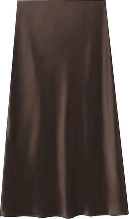 Generic Satin Skirt Womens Satin Midi Skirt Elastic Waisted A-Line Casual Silk Spring Female Chic Long Dress(Brown,S)