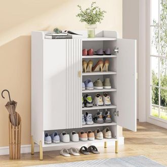 Tribesigns Tribesigns Shoe Cabinet Storage Entryway: Slim 6-Tier Shoe Organizer Cabinet with Adjustable Shelves, Freestanding Wood Shoe Rack with Doors for