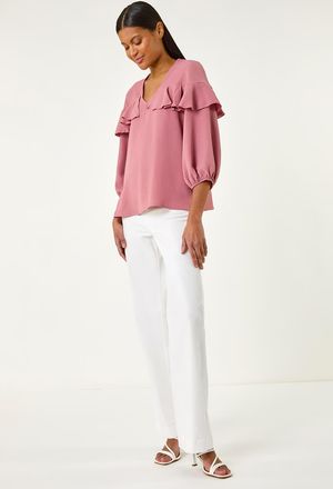 Roman Frill Front Woven Top