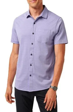 Travis Mathew Tip to the City Short Sleeve Cotton Blend Button-Up Shirt in Heather Violet Storm at Nordstrom Rack, Size Xxx-Large