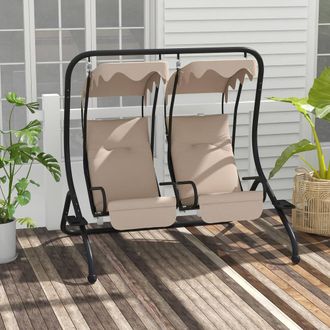 OUTSUNNY Canopy Swing 2 Separate Relax Chairs w/ Removable Canopy in Beige