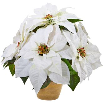 Nearly Natural Poinsettia Artificial Arrangement in Ceramic Vase in White at Nordstrom
