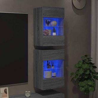 Berkfield Home TV Wall Cabinets with LED Lights 2 pcs Grey Sonoma 40x30x60.5 cm
