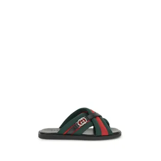 Gucci Sliders, male, Multicolor, Size: 7 US Web Sandals with Interlocking GG