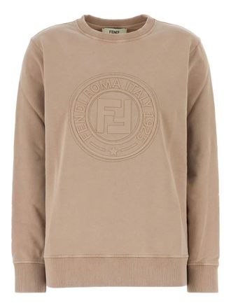 Fendi embossed-logo cotton sweatshirt - women - Cotton - S - Brown