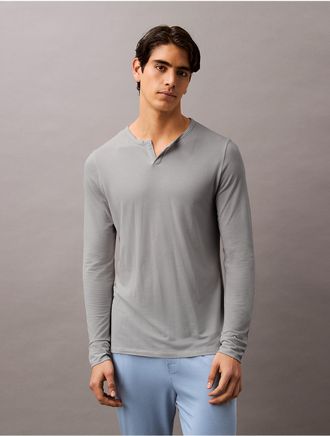 Calvin Klein Mens Ultra Soft Modal Pique Henley Sleep Tee - Grey - XL