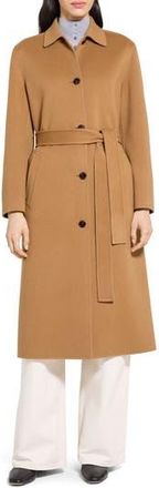Theory Tie Waist Wool & Cashmere Coat in Wood at Nordstrom Rack, Size Petite