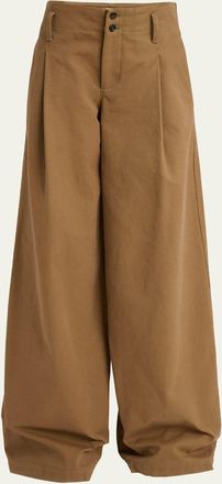 Chloé Pleated Wide-Leg Cotton Trousers