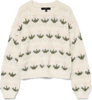 Vero Moda Delle Embroidered Pointelle Sweater in Birch Detail W Pink at Nordstrom Rack, Size X-Small