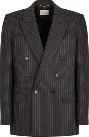 Saint Laurent Womens Double-breasted Wool Jacket - Dark Grey - Size EU 40 (Womens)