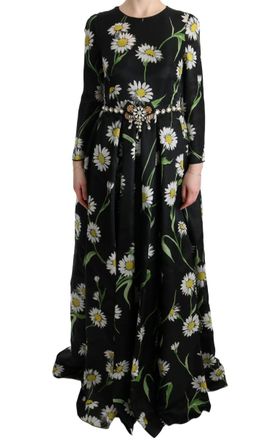 Dolce & Gabbana Womens Floralprint Silk Dress Aline Maxi - Black - Size EU 38 (Womens)