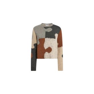 Moschino Pullover van wol-zijdeblend met inlegwerk - Dames - Ronde hals truien - Veelkleurig - M - Wol - Truien & Vesten