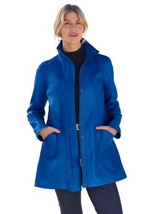 Jessica London A-Line Zip Front Leather Jacket in Dark Sapphire at Nordstrom, Size 28