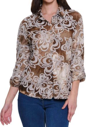 Multiples Button Front Shirt In Truffle/ivory