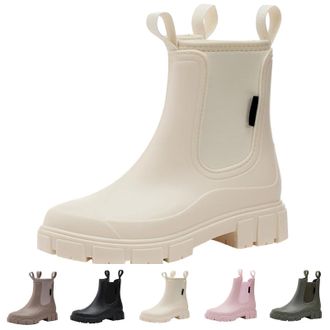 Generic Womens Wellington Winter Rain Boots with Plush Lined Warm Elastic Chelsea Boots Chunky Block Heel Platform Lug Sole Ankle Booties Ladies Outdoor Water