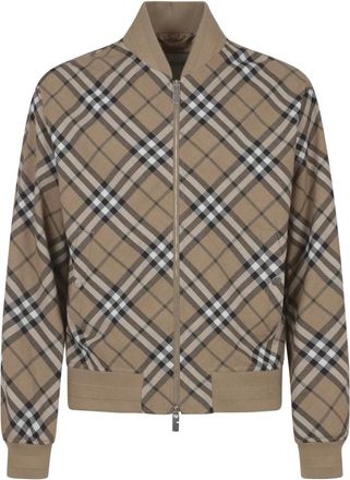 Burberry Bomber Jackets, male, Multicolor, Size: M Check Print Harrington Wool-Blend Jacket