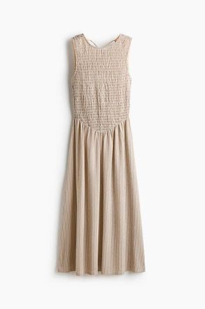 H&M Smocked-bodice Open-back Dress in Light Beige/striped at Nordstrom, Size Xx-Small