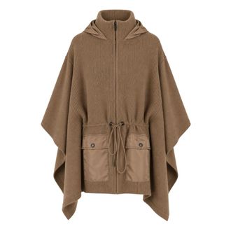 Twinset Poncho con Capucha y Detalles T&eacute;cnicos - Jackets - Mujer - Beige - ONE SIZE