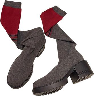 Generic Women Over-The-Knee High Stocking Elastic Socks High Heel Round Toe Chunky Boots