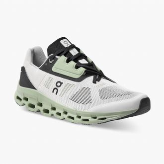 On Mens Cloudstratus Running Shoes In White Black Sage