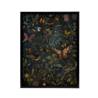 Artery8 William Morris Style Plants Birds Butterflies Framed Canvas Wall Art Print | Size: W24 x H32