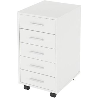 ML Design Cassettiera Mobile Bianca con 5 Cassetti 33 x 38 x 63,5 cm in Truciolato con Rivestimento a Melamina Mobiletto Archivio Documenti con Ruote Armadio
