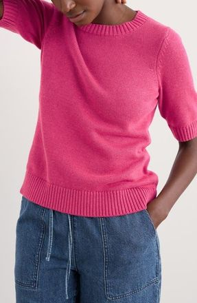 Seasalt Cornwall Studio Short Sleeve Organic Cotton Crewneck Sweater in Knit Melange Tulip at Nordstrom, Size 12 Us