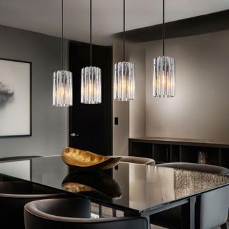 Globo Lighting Lampada a sospensione a LED Lampada a sospensione in vetro argento per sala da pranzo a 4 fiamme, metallo, 4x E27 LED bianco caldo, LxLxH