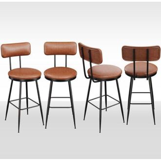 OEM Taburete De Bar - Marr&oacute;n Y Negro - Asiento De Pu Impermeable - Soporta 136kg - Altura 65cm - Paquete De 4