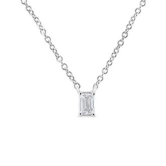 House of Brilliance 14K White Gold 1/3 Cttw Emerald Shape Solitaire Diamond 18 Pendant Necklace at Nordstrom