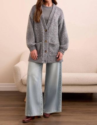 Tribal Oversized Puff Sleeve Cardigan In Charcoal
