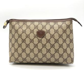 Gucci Brown Gg Supreme Leather Clutch Bag (Pre-Owned)
