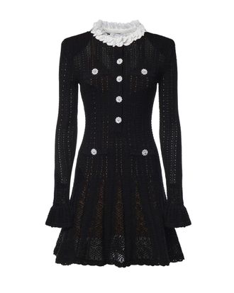 Self Portrait Knit Jewel Button Floral Trim Mini Dress