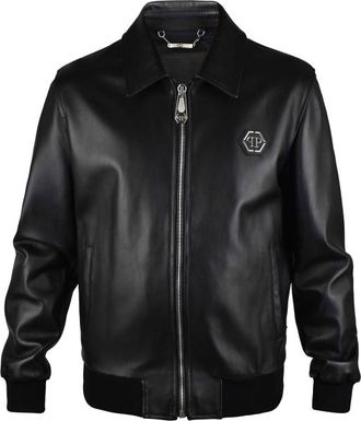 Philipp Plein Leren jas Zwart
