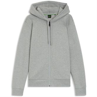 HUGO BOSS Mens Saggy Full Zip Hoodie with Adjustable Drawstring Hood in Silver - Size X-Large
