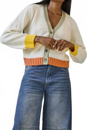Lilla P Contrast Trim Peruvian Cotton Cardigan In Ivory Combo