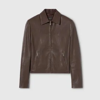 Gucci Washed Stretch Nappa Leather Jacket, Size L, Brown, Ready-to-wear