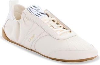 Chlo&eacute; Kick Leather & Mesh Sneaker in Eggshell at Nordstrom, Size 35