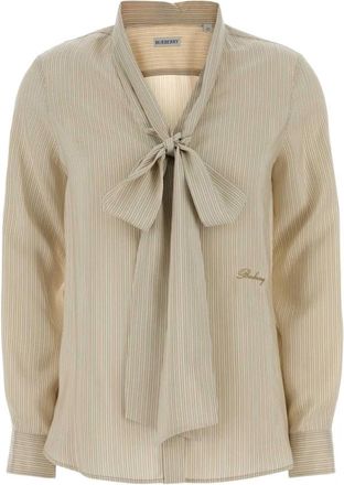 Burberry Geborduurde Zijden Blouse - Dames - Blouses - Beige - M - Overhemden