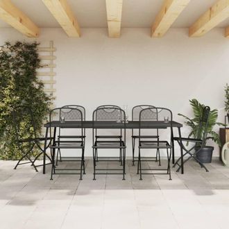 Berkfield Home 9 Piece Garden Dining Set Anthracite Metal Mesh in Black