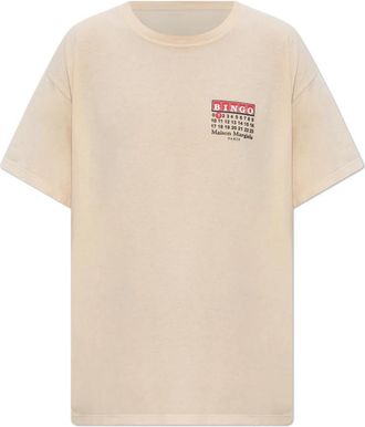 Maison Margiela T-shirt met logo - Dames - T-shirts - Beige - L - Katoen - Tops