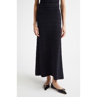 St. John Breton Stripe Wool Blend Sweater Skirt in Black /Navy Multi at Nordstrom, Size X-Large