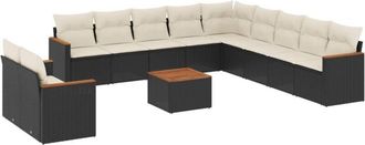 vidaXL Set De Sof&aacute;s De Jard&iacute;n 12 Piezas Cojines Rat&aacute;n Sint&eacute;tico Negro Vidaxl