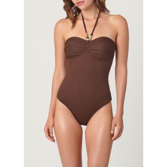 Shoshanna Checkered Texture Cinched One Piece in Mocha at Nordstrom, Size 12