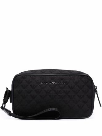 Emporio Armani logo-plaque zipped clutch bag - men - Fabric - One Size - Black