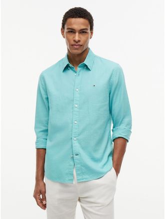 Tommy Hilfiger Mens Regular Fit Linen-Blend Shirt - Green - XXL